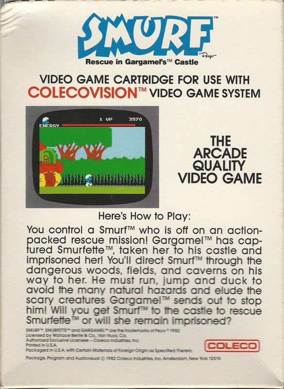 Smurf: Rescue in Gargamel's Castle box art for Colecovision